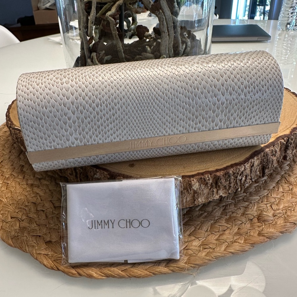 Jimmy Choo Lizard Embossed Sunglasses Case With Cleaning Cloth Eyeglasses New